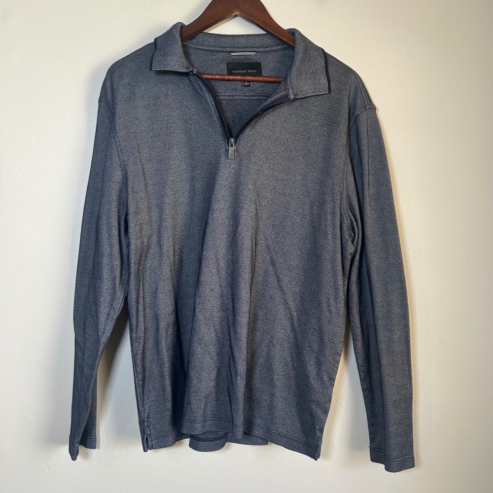 EUC Geoffrey Beene Pullover Quarter Zip Size L Navy Blue Micro Texture G3K5009